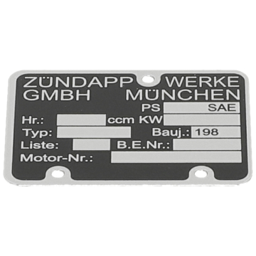 Motorblok typeplaatje voor Zundapp (BJ 198x)