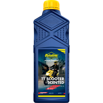 Putoline olie  TT Scooter Scented 2 takt half synthetisch 1 Liter (Aardbei geur)