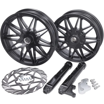 Fast Arrow - Velgenset oversized matzwart compleet met remschijf en verlengde onderpoten voor Piaggio Zip 2000