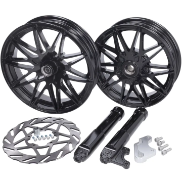 Fast Arrow - Velgenset oversized glans zwart compleet met remschijf en verlengde onderpoten voor Piaggio Zip 2000