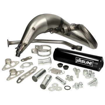 Uitlaat Yasuni Cross ML Max zwart bovenlangs Aprilia RX, SX en Derbi