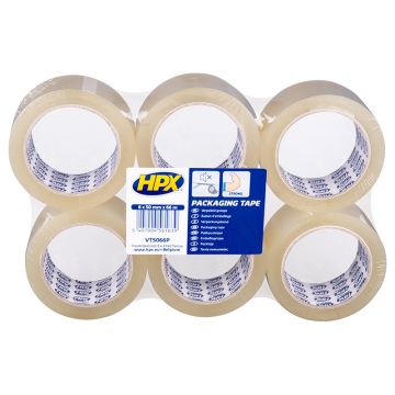 HPX Verpakkingstape flatpack transparant 50mm x 66m (6 rollen)