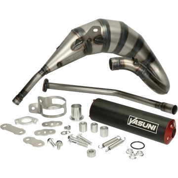 Uitlaat Yasuni Cross HM Max rood bovenlangs Derbi Senda, DRD 50