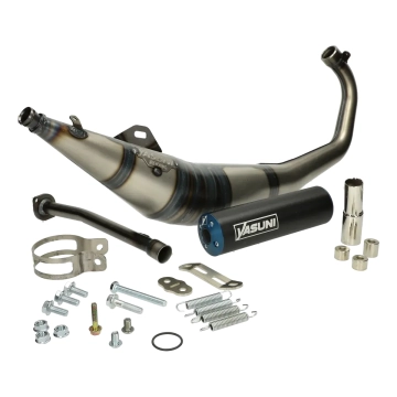 Yasuni - Uitlaat  R1 Max zwart / blauw Minarelli AM6 (o.a:  RS50, Rieju RS, Yamaha TZR)