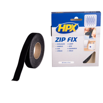 HPX Zip fix klittenband (lus) zwart 20mm x 5m