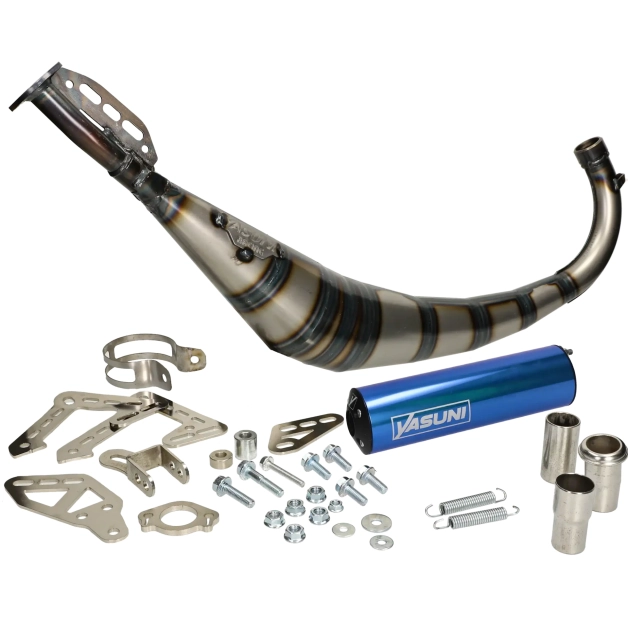 Yasuni - Uitlaat R2 blauw onderlangs voor en Minarelli AM6 50cc 2 Takt main product photo
