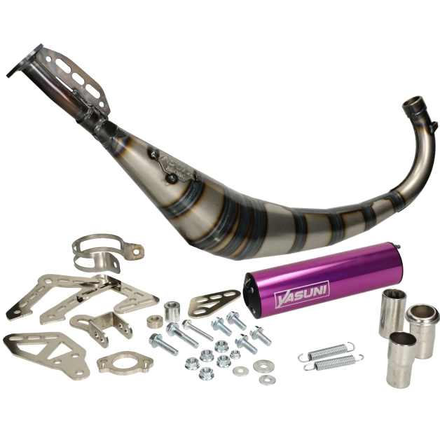 Yasuni - Uitlaat R2 paars onderlangs voor en Minarelli AM6 50cc 2 Takt main product photo