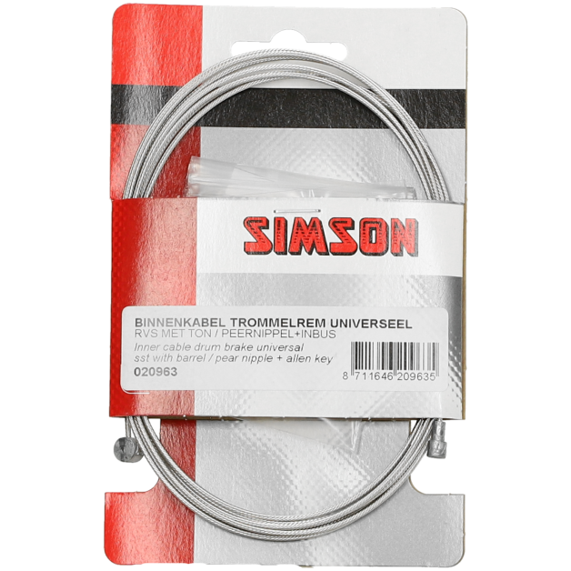 Simson - remkabel binnen 2250 mm RVS - 2 nippels main product photo