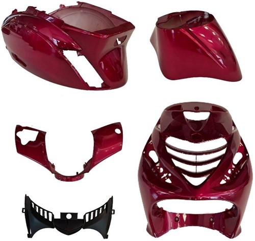 Kappenset Piaggio Zip 2000 Candy Red met SP voorscherm 5 delig