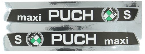 stickerset puch maxi s chroom - voor tank 205x25mm 2-delig
