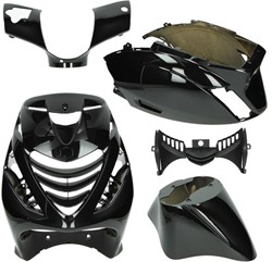 Kappenset Piaggio Zip 2000 Glans Zwart met SP voorscherm + Ledverlichting 6 delig