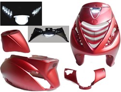 Kappenset Piaggio Zip 2000 Mat Rood met SP voorscherm + Ledverlichting 6 delig