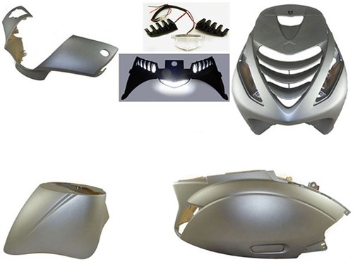 Kappenset Piaggio Zip 2000 Mat Grijs met SP voorscherm + Ledverlichting 6 delig
