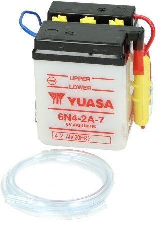 Accu Yuasa 6N4-2A-7 6Volt 2Ah voor Honda MB / MT 70 x 70 x 95mm zuur accu - Wordt zonder zuur geleverd