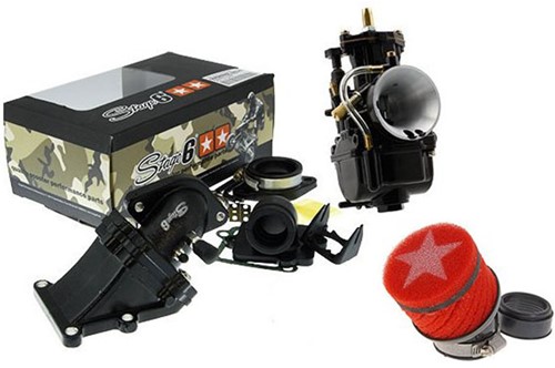 Carburateur Kit Stage6 21mm Yamaha slider / Mbk Booster / Mbk Stunt / Aprilia Amico / Yamaha Bws + Spruitstuk en Powerfilter 
