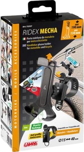 Lampa Scooter Flow Telefoonhouder - Toestel 130mm-190mm - E-bike - Fatbike / Fiets / Bromfiets / Motor - Smartphonehouder Met Klem Montage 15 Tm 40mm-3