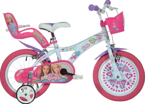 Kinderfiets Dino Barbie 14 Inch 24 cm Meisjes Knijprem Wit / Roze