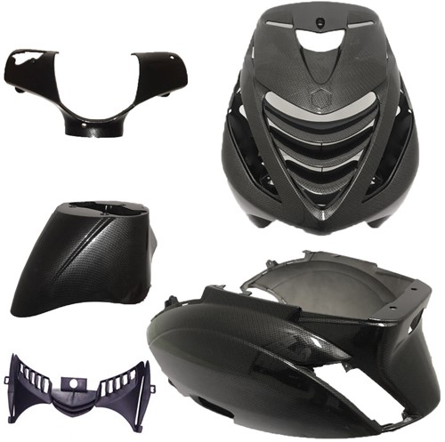 Kappenset Python Piaggio Zip 2000 Glans Carbon met SP voorscherm 5 Delig