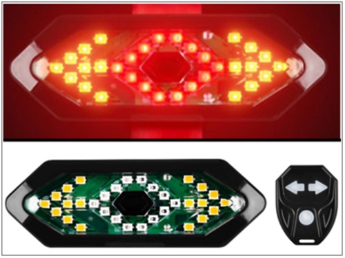 Achterlicht + Knipperlicht Aplus Universeel E-step / E-bike LED  BL01 + Afstandbediening