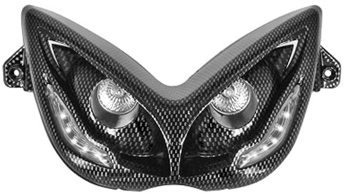 Koplamp Unit Led Carbon (Oranje Led) Audi Look Yamaha Aerox 50 / Mbk Nitro 50 V.a 1997 T/m 2012