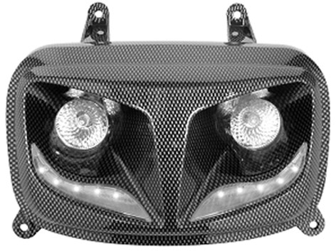 Koplamp Unit Carbon Led (2x Halogeen) Audi Look Yamaha Bws Naked / MBK Booster Spirit 50 V.a 2004 T/m 2016