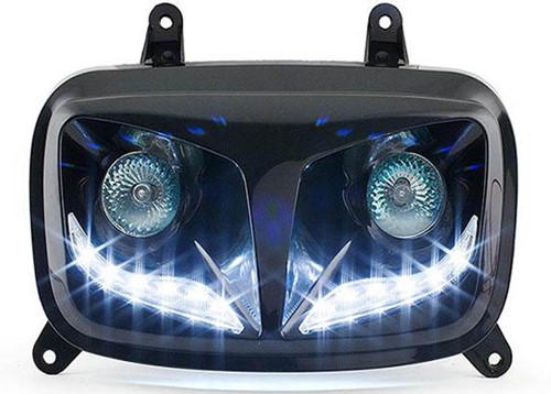 Koplamp Unit Zwart Led (2x Halogeen) Audi Look Yamaha Bws Naked / MBK Booster Spirit 50 V.a 2004 T/m 2016