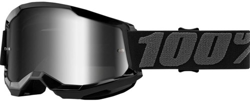 Crossbril 100% Strata 2 Zwart Glans - Zilvere Mirror lens