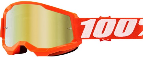 Crossbril 100% Strata 2 Neon Oranje - Goud/Gele mirror lens