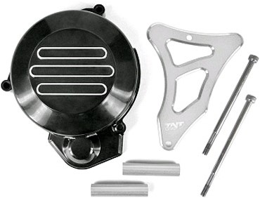 Ontstekingsdeksel & Tandwielscherm TNT Zwart / Zilver Derbi Senda / Derbi GPR50 Racing / Senda SM X-Treme