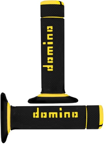 Handvat Set Zwart / Geel (Domino) Cross Bi-Composants Scooter Schakelbrommer