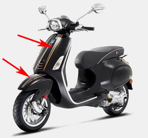 stickerset voorscherm voorspatbord vespa primavera / sprint antraciet / oranje origineel