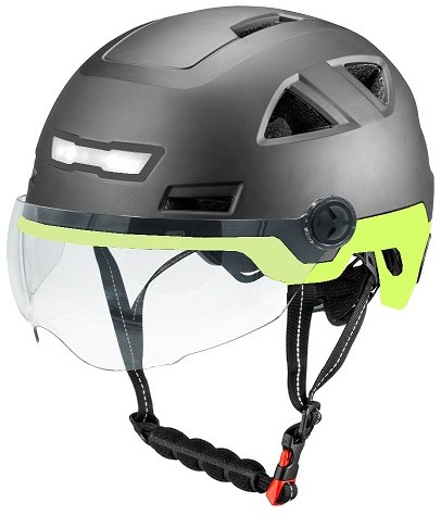 Helm VITO E-light voor speed pedelec / snorfiets met ingebouwd voor en achterlicht NTA-8776 met vizier gekeurd Zwart Fluor Geel 55-58cm