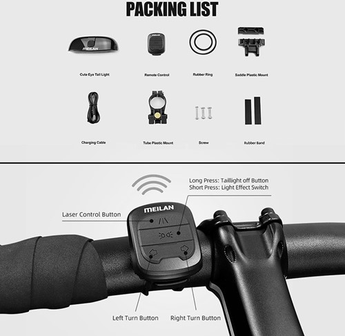 Fiets Achterlicht + Knipperlicht Cute EyE Met afstandbediening USB 