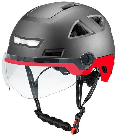Helm VITO E-light voor speed pedelec / snorfiets met ingebouwd voor en achterlicht NTA-8776 met vizier glans Zwart Rood 55-58cm