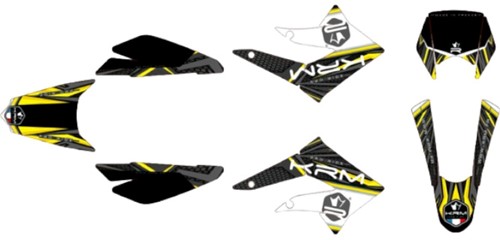 Sticker Set KRM voor Derbi Senda SM 50 DRD X-treme & Racing / Derbi Senda R 50 DRD X-treme & Racing / Gilera RCR / Gilera SMT Bouwjaar 2010 t/m 2017 - Geel