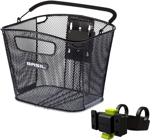 Metalen Fietsmand Basil Bold Front KF 28 x 34 x 27 cm - Zwart (Met KF Handlebar Holder)