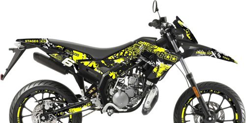Sticker Set Stage6 voor Derbi Senda SM 50 X-treme / Derbi Senda R 50 X-treme / Gilera RCR / Gilera SMT vanaf bouwjaar 2018 - Geel