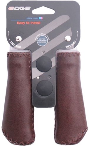 Fiets Handvatset Edge Leer - mat Donkerbruin - 2*135 mm