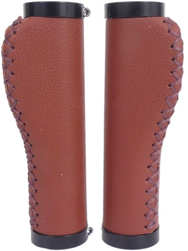 Fiets Handvatset Edge Leer incl Lockring - camel brown- 135/135mm