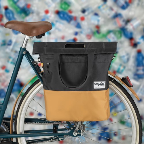 Gerecyclede shopper fietstas Urban Proof 20 liter - grijs/geel-3