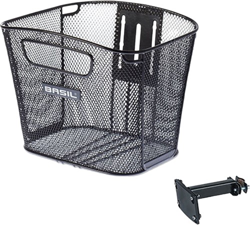 Metalen Fietsmand Basil Bold FM met stuurpenhouder 28 x 34 x 26 cm - Zwart