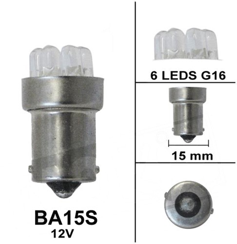 Lamp 12 volt LED BA15S oranje 6 leds voor knipperlicht scooter p.stuk
