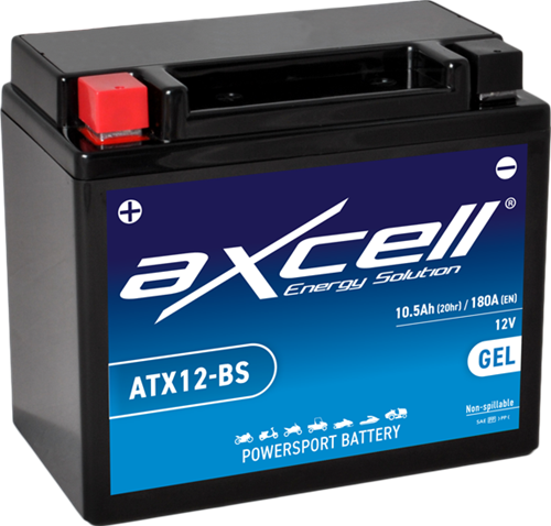 Accu Axcell ATX12-BS/ YTX12-BS 12volt 10.5Ah 150 x 87 x 130mm Onderhoudsvrij GEL