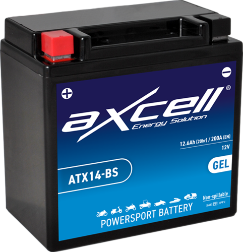 Accu Axcell ATX14-BS/ YTX14-BS 12volt 12.6Ah 150 x 87 x 145mm Onderhoudsvrij GEL