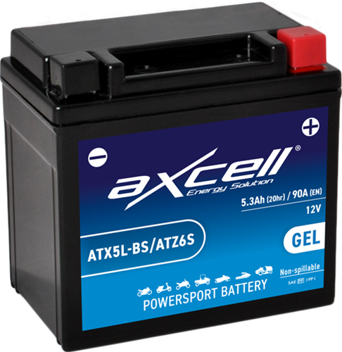 Accu Axcell ATX5L-BS / YTX5L-BS 12volt 5.3Ah 115 x 70 x 105mm Onderhoudsvrij GEL