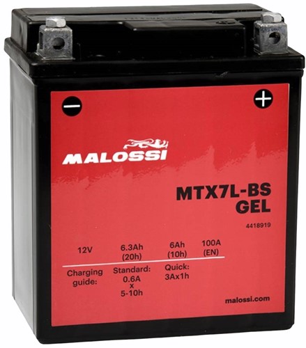 Accu Malossi MTX7L-BS Gel 12volt YTX7L-BS Vespa Primavera / Vespa Sprint / Vespa S 50 / Peugeot Jet Force / Peugeot Elystar / Piaggio Fly V.a 2012 / Piaggio Liberty IGET / Derbi Senda 4418919