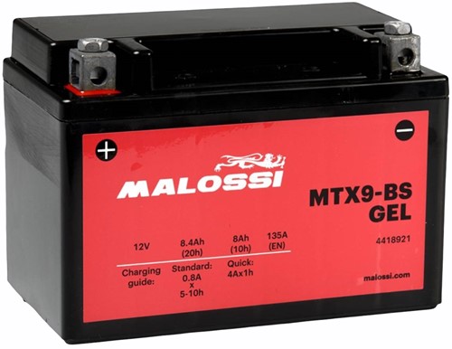 Accu Malossi MTX9-BS SLA 12volt YTX9-BS 8-amp Gel 150 x 87 x 105 Piaggio Zip 2000 4t / China Gy6 4t / Kymco Super 8 Extra Capaciteit 4418921