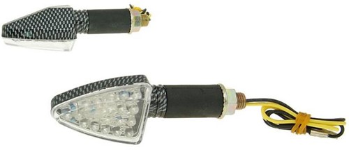 Knipperlicht Set Led M10 Carbon Mini Lang Derbi Senda / Derbi Gpr 50 / Aprilia RS 50 / Aprilia SX 50 / Universeel Scooter / Bromfiets / Motorfiets