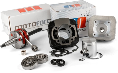 Cilinderkit + Kop motoforce 70cc voor Aprilia 2T / Derbi 2T / Piaggio 2T / Gilera 2T / Vespa 2T / Italjet 2T Luchtgekoeld (+Krukas en Lagerset)