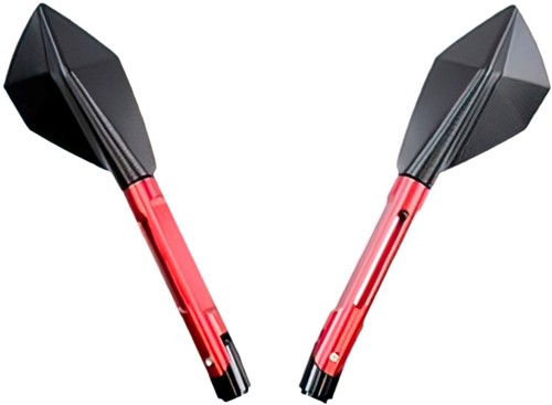 Spiegel Set CNC Rood Zwart - Verstelbaar en Kantelbaar M8 draad - Scooter / Schakelbrommer / Motorfiets